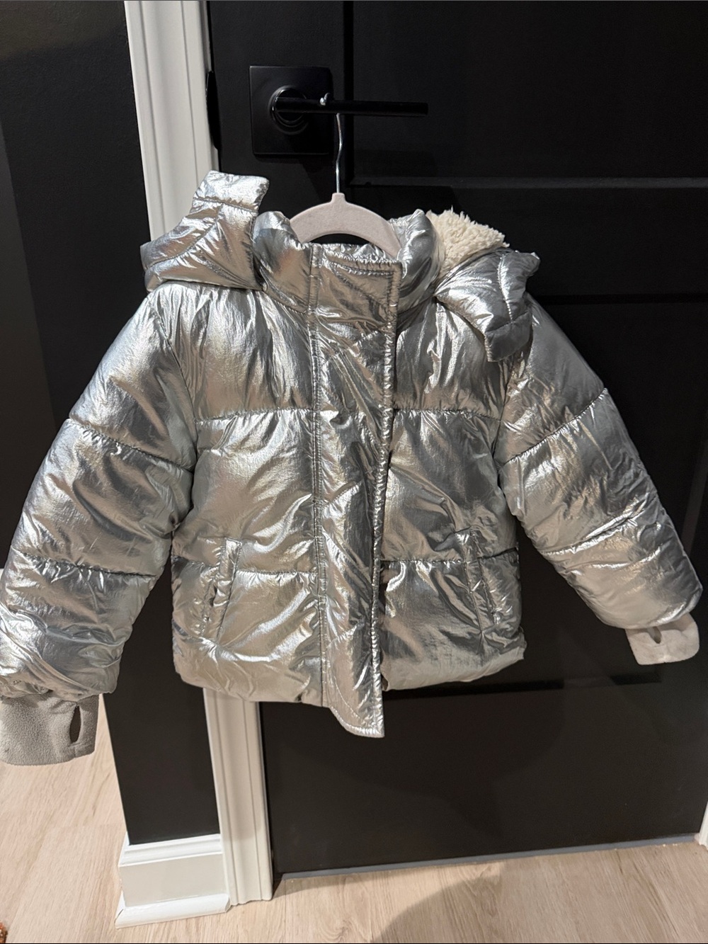 GAP Metallic Silver Puffer Jacket with Hood - Picture 1 of 2